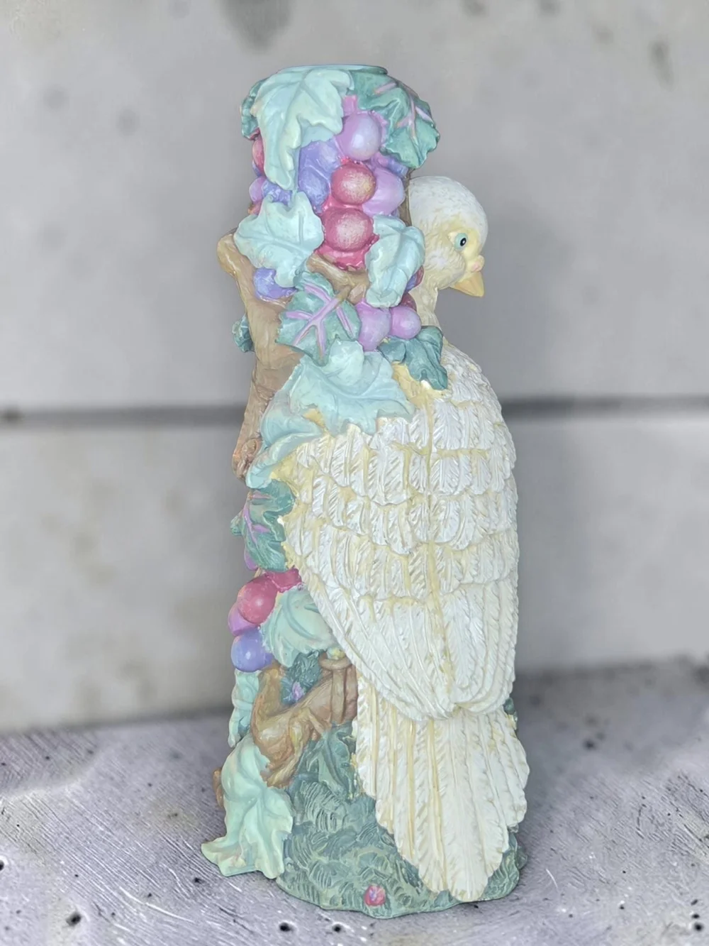 ​Innovation Vintage Resin Figural Bird & Grapes Candle Holder 8.5